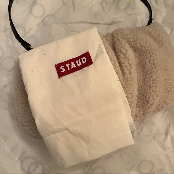 NWOT STAUD Bean Shearling Teddy Bear Cream Shoulder Convertible Bag Clutch Purse - Picture 10 of 12